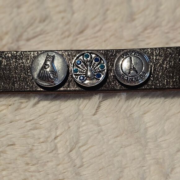 Black Leather Bracelet with Silver Charms - Picture 2 of 4